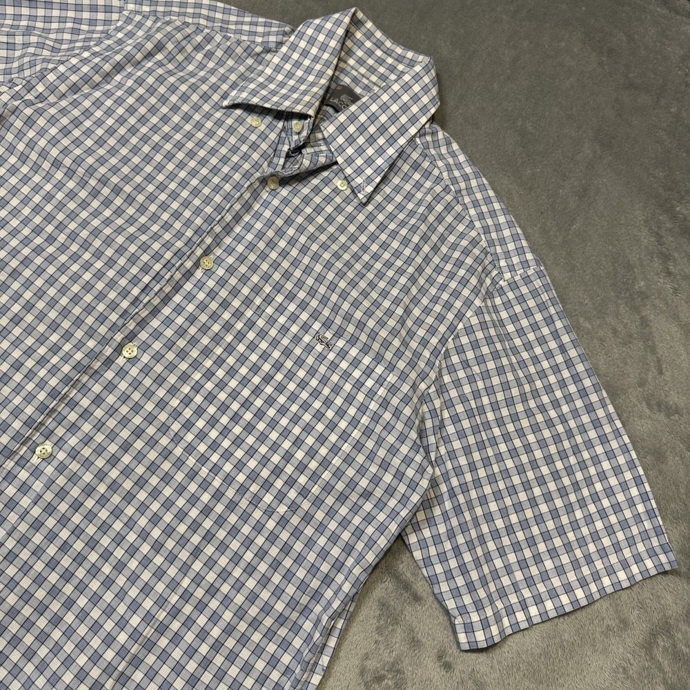 Lacoste Shirt‎ Mens 38 Medium Blue Gingham Check SS Button Down Classic Textured